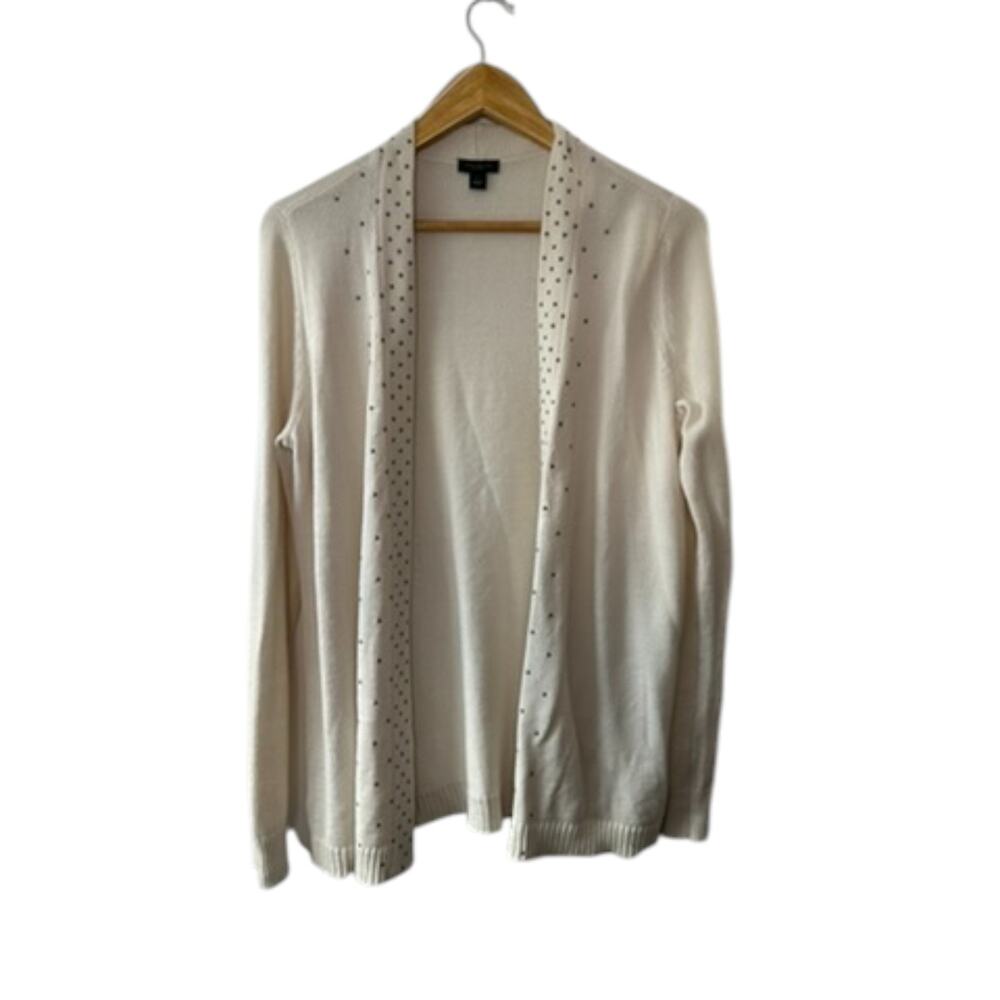 Ann Taylor Ivory w/ Silver Studs Long Sleeve Open Sweater Women's Size Large